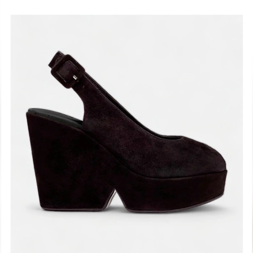 Robert Clergerie Dylan Black Suede
Goatskin Platform Wedge